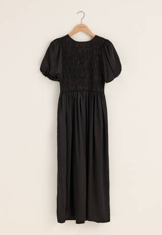 Smock Satin Maxi Dress Black