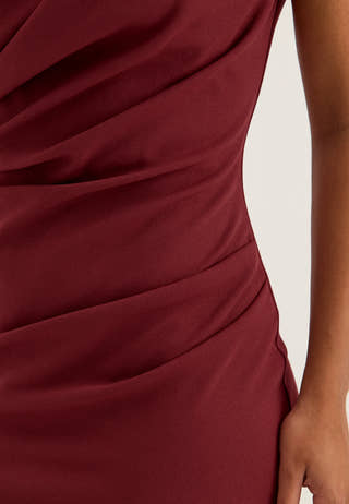 Asymmetric Draped Midi Dress Red