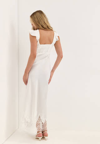 Lace Satin Maxi Dress White