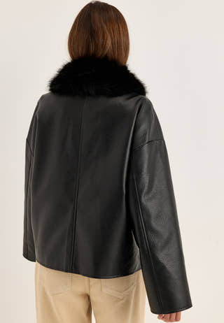 Fur Collar PU Jacket Black