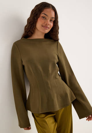 Peplum Long Sleeve top Green