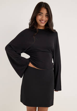 Long Sleeve Fitted Top Black