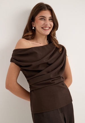 Asymmetric Draped Top Brown