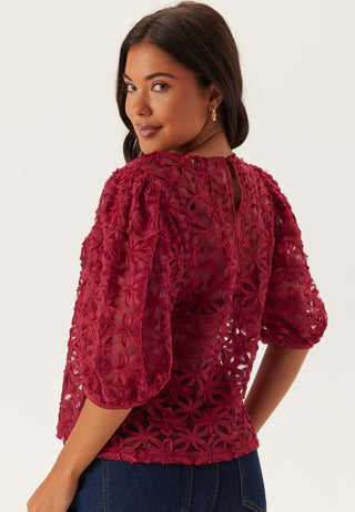 3D Flower Puff Sleeve Blouse
