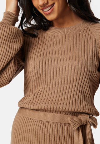 Round Neck Rib Knitted Midi Dress