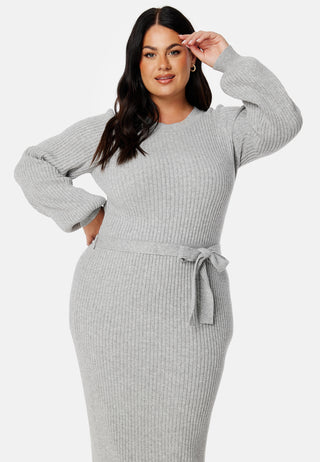 Round Neck Rib Knitted Midi Dress