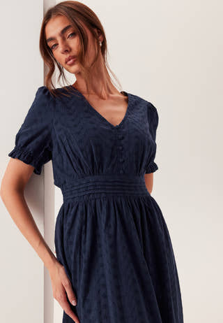 blue broderie anglaise dress Lara Blue and White Broderie Anglaise Shirred Top Maxi Dress