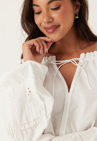 Broderie Anglaise Tie Blouse