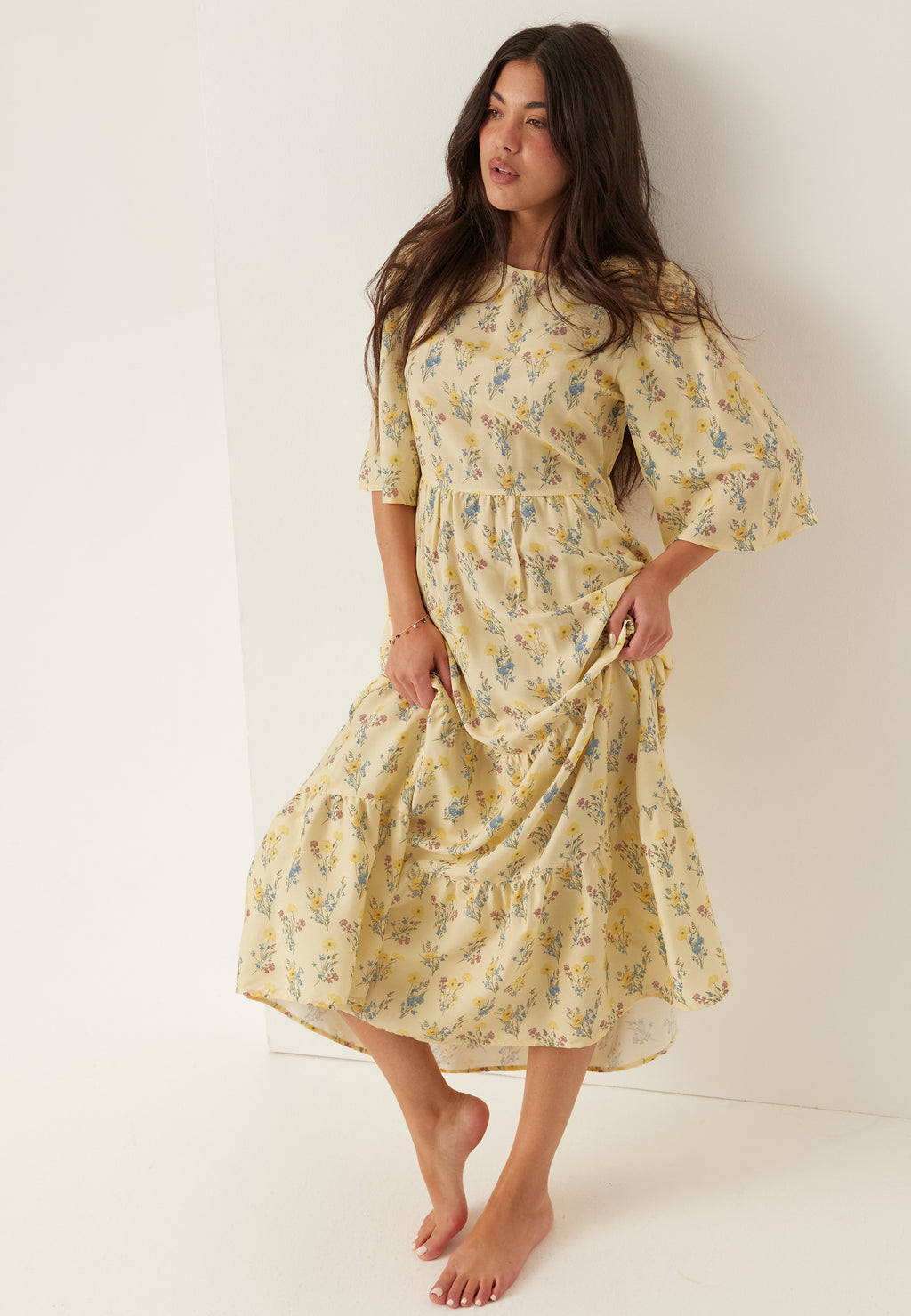 butterfly sleeve maxi dress Women's Irene Butterfly Sleeve Ruffle Maxi Dress XS/S/M/L/XL/Customize Nude MEAN BLVD Nude / Customize