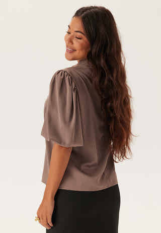 Chimney Collar Puff Sleeve Blouse