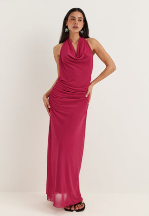 Drapy Halterneck Mesh Dress