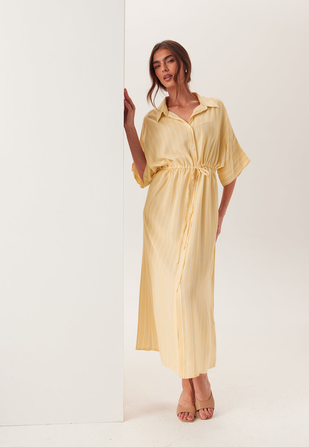 viscose shirt dress Karen Millen Viscose Linen Woven Belted Shirt Dress in Black
