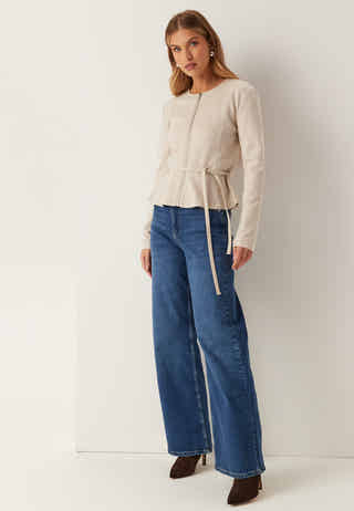 Faux Suede Peplum Jacket