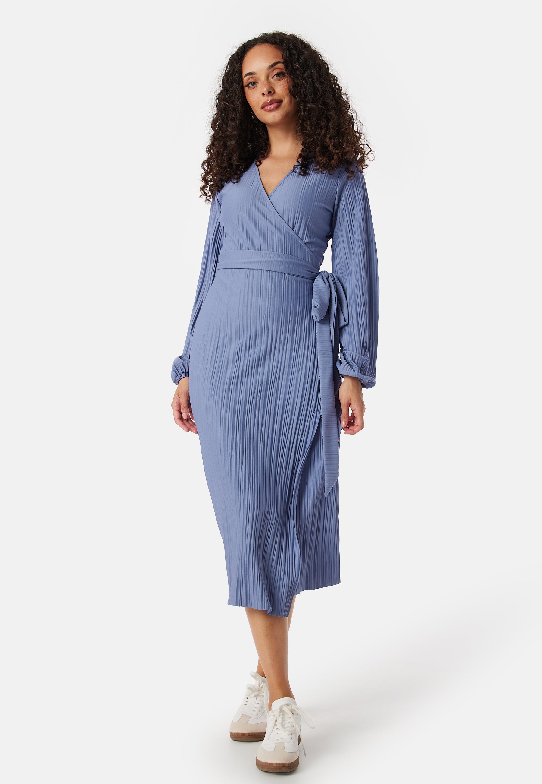 Bubbleroom Pleated Wrap Midi Dress Blue Blue Bubbleroom Pleated Wrap Midi Dress Blue Blue
