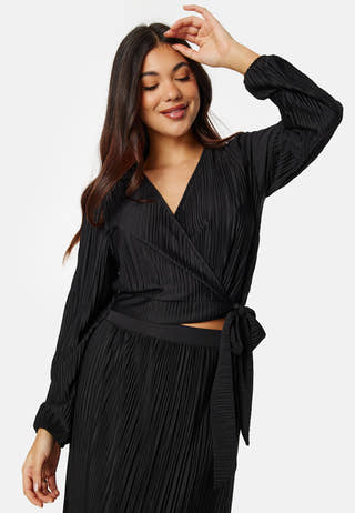 Pleated Long Sleeve Wrap Top
