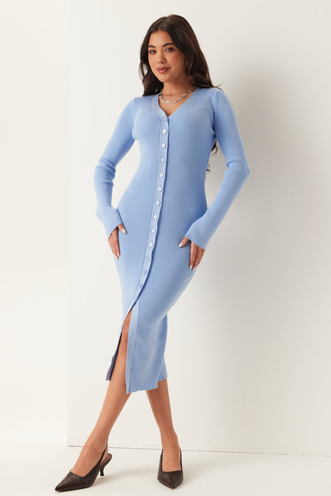 Bubbleroom - BUBBLEROOM - Knitted Cardigan Dress Light blue