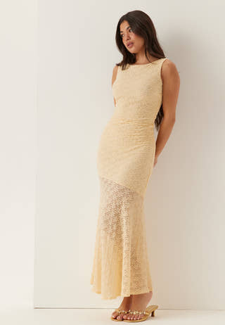 lace cup maxi dress Lemon Satin Lace Cup Maxi Dress