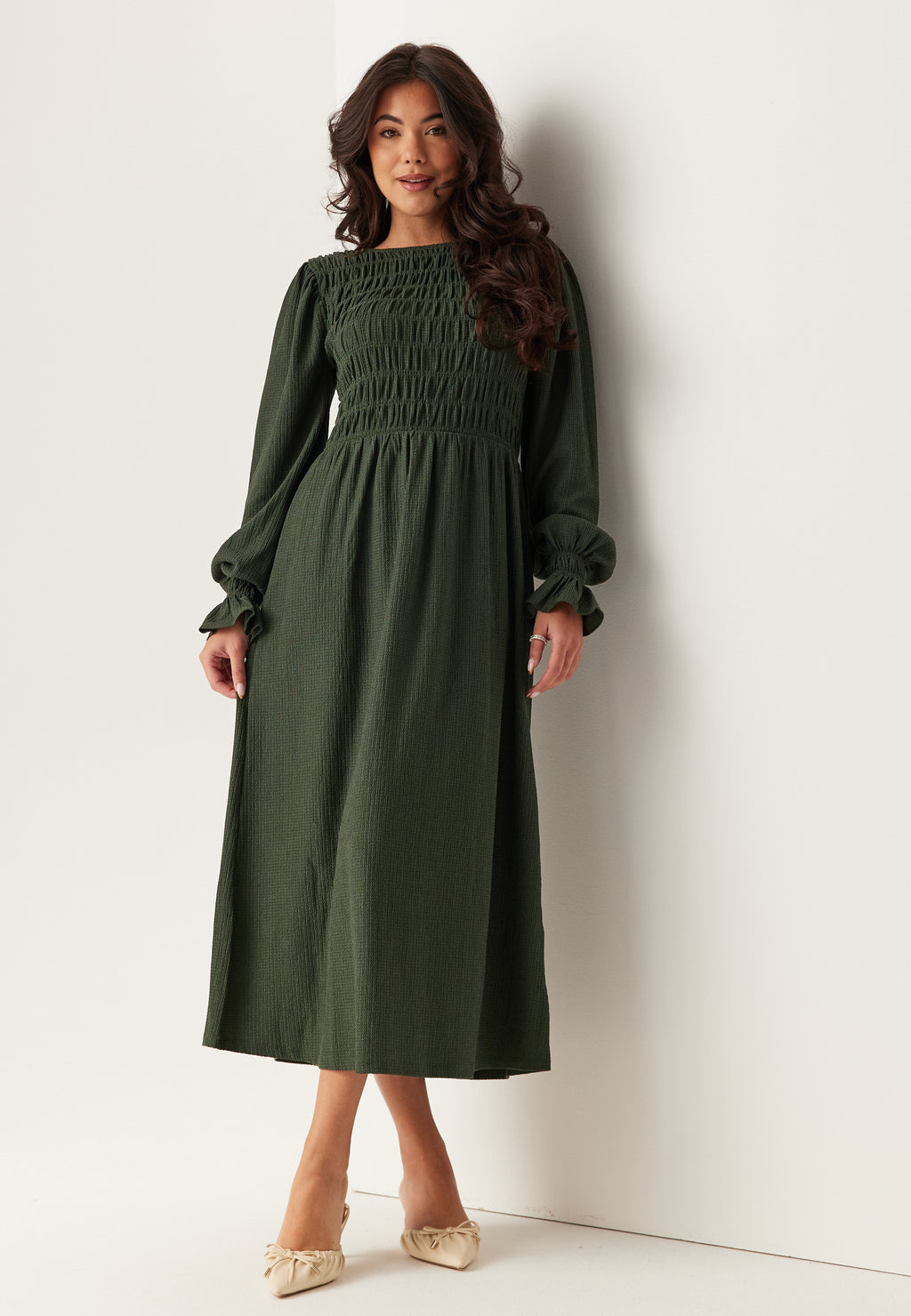 Bubbleroom – Structure Long Sleeve Midi Dress – Christmas dresses – Green
