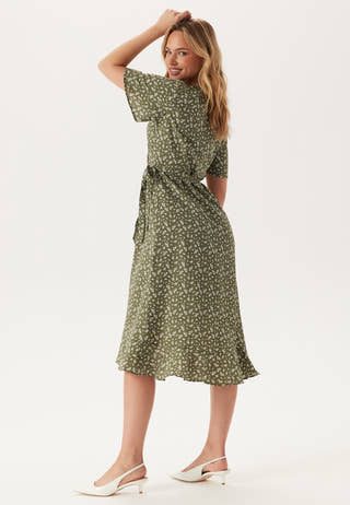 Bubbleroom Midi Butterfly Wrap Dress Dresses Green / Patterned Bubbleroom Midi Butterfly Wrap Dress Dresses Green / Patterned