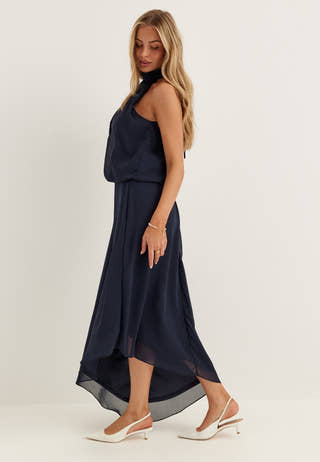 Asymmetric Chiffon Halterneck Dress