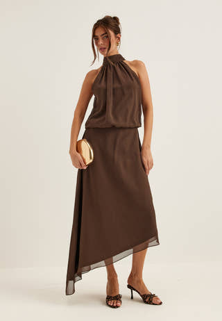 Asymmetric Chiffon Halterneck Dress