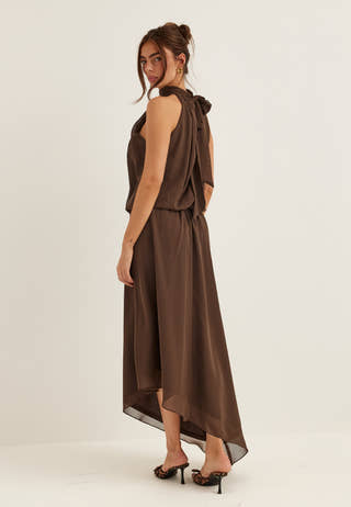 Asymmetric Chiffon Halterneck Dress
