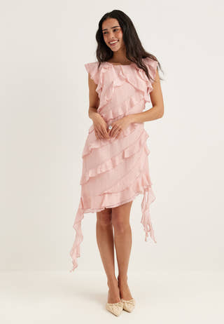 light pink asymmetrical dress Ayeshya Slinky Asymmetric Maxi Dress