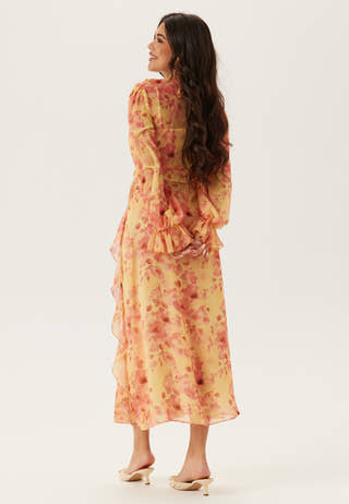Bubbleroom occasion – Belted Chiffon Midi Dress – Coral – Coral / White / Floral