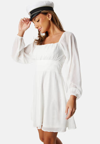 Square Neck L/S Chiffon Dress