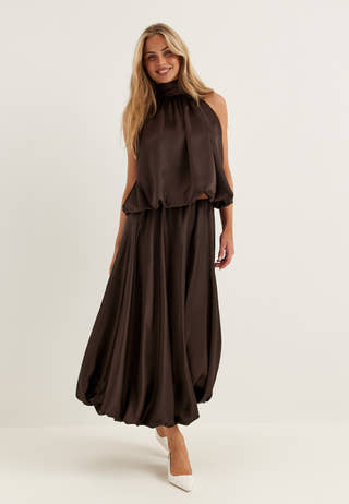brown bubble skirt dress All About It Bubble Hem Active Mini Dress-Brown