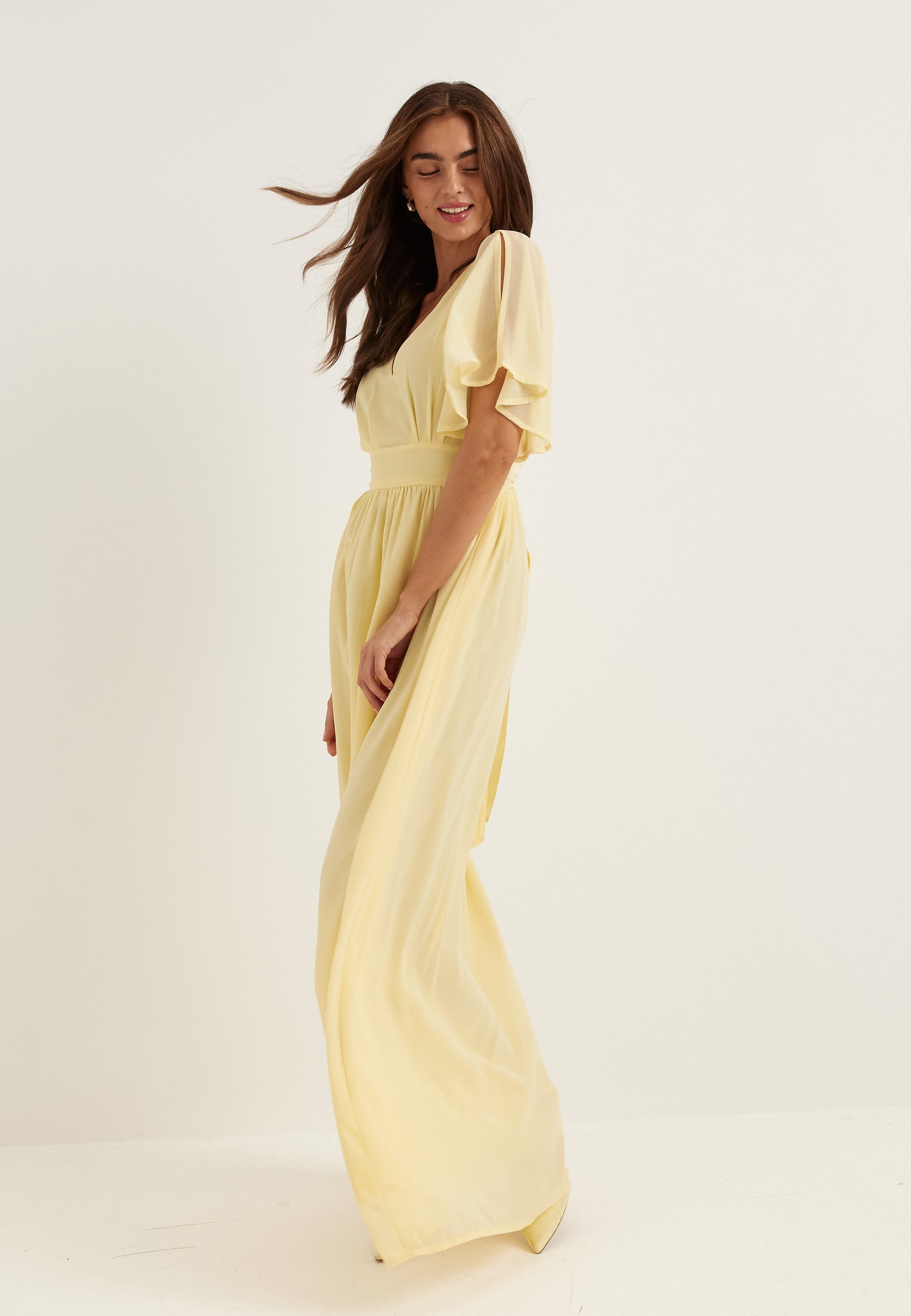 Bubbleroom occasion – Butterfly Sleeve Chiffon Gown – Bridesmaid dresses – Yellow