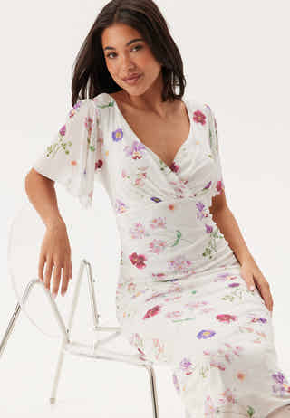 Butterfly Sleeve Mesh Ankle Dress