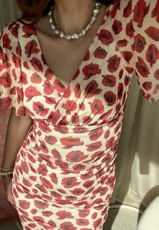 Butterfly Sleeve Mesh Ankle Dress