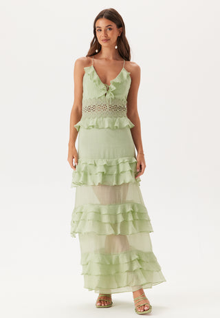 Crochet Waist Flounce Maxi Dress
