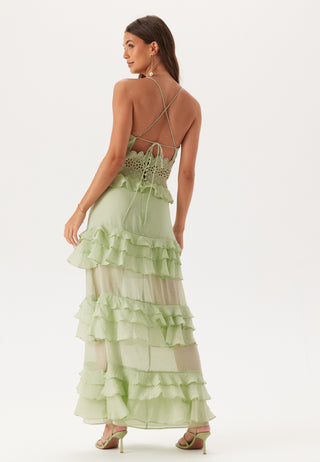 Crochet Waist Flounce Maxi Dress