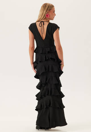 Deep V-Neck Flounce Gown