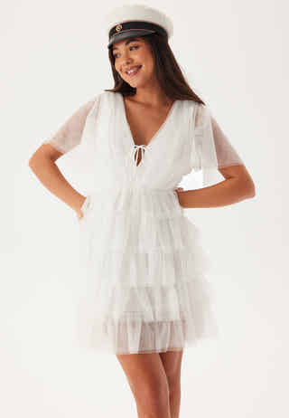 Deep V-neck Tulle Dress