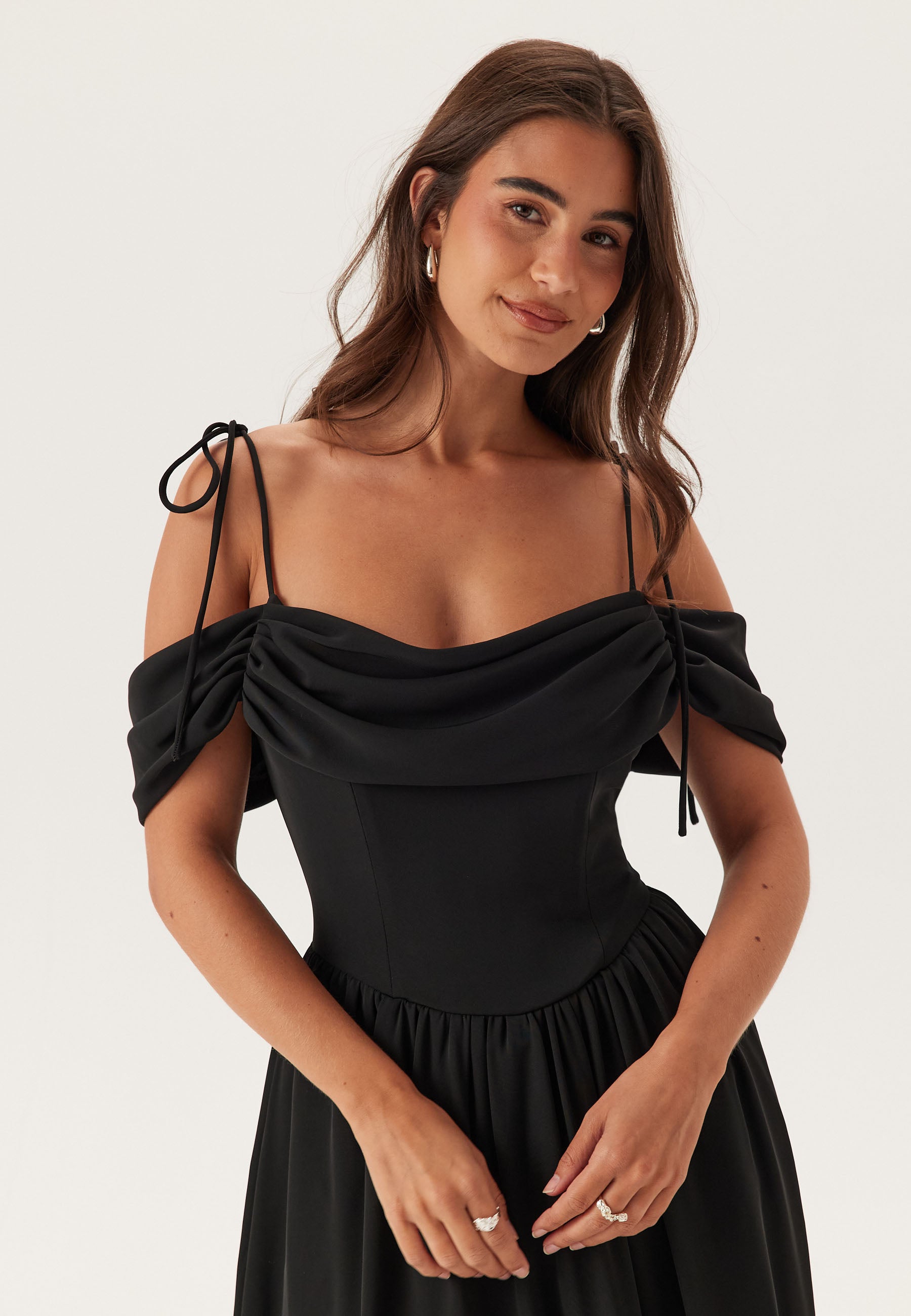 Bubbleroom occasion Draped Off Shoulder Corset Midi Dress Cocktail dresses Black Bubbleroom occasion Draped Off Shoulder Corset Midi Dress Cocktail dresses Black