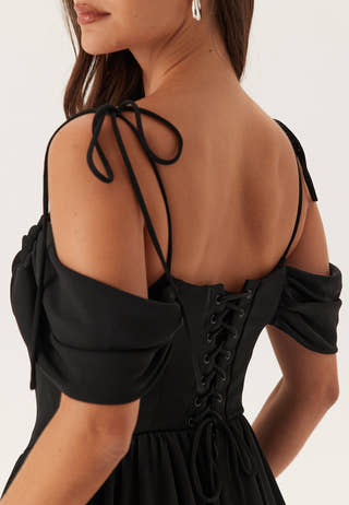 Draped Off Shoulder Corset Midi Dress