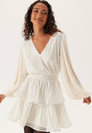 Flounce Balloon Sleeve Sequin Dress