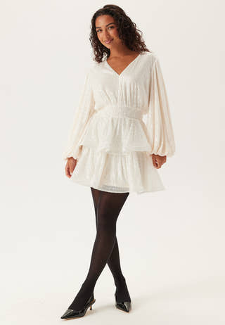 Flounce Balloon Sleeve Sequin Dress