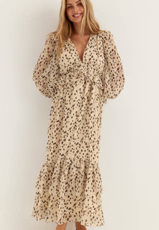 Flounce Chiffon Ankle Dress