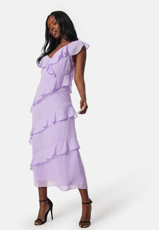 Frill Chiffon Midi Dress
