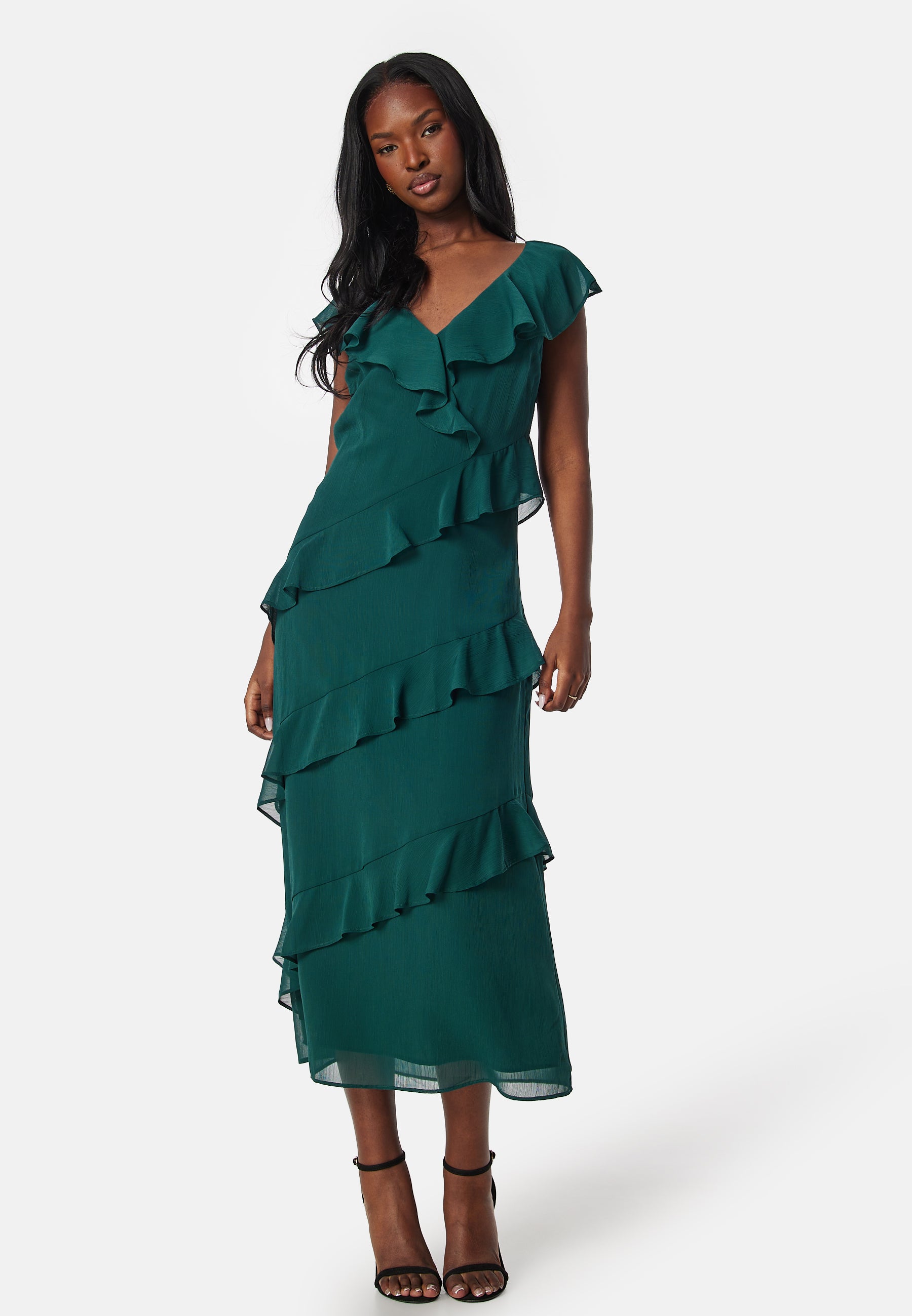 Bubbleroom occasion Frill Chiffon Midi Dress Dresses Green Bubbleroom occasion Frill Chiffon Midi Dress Dresses Green