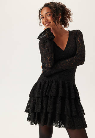 Frill Lace Long Sleeve Short Dress