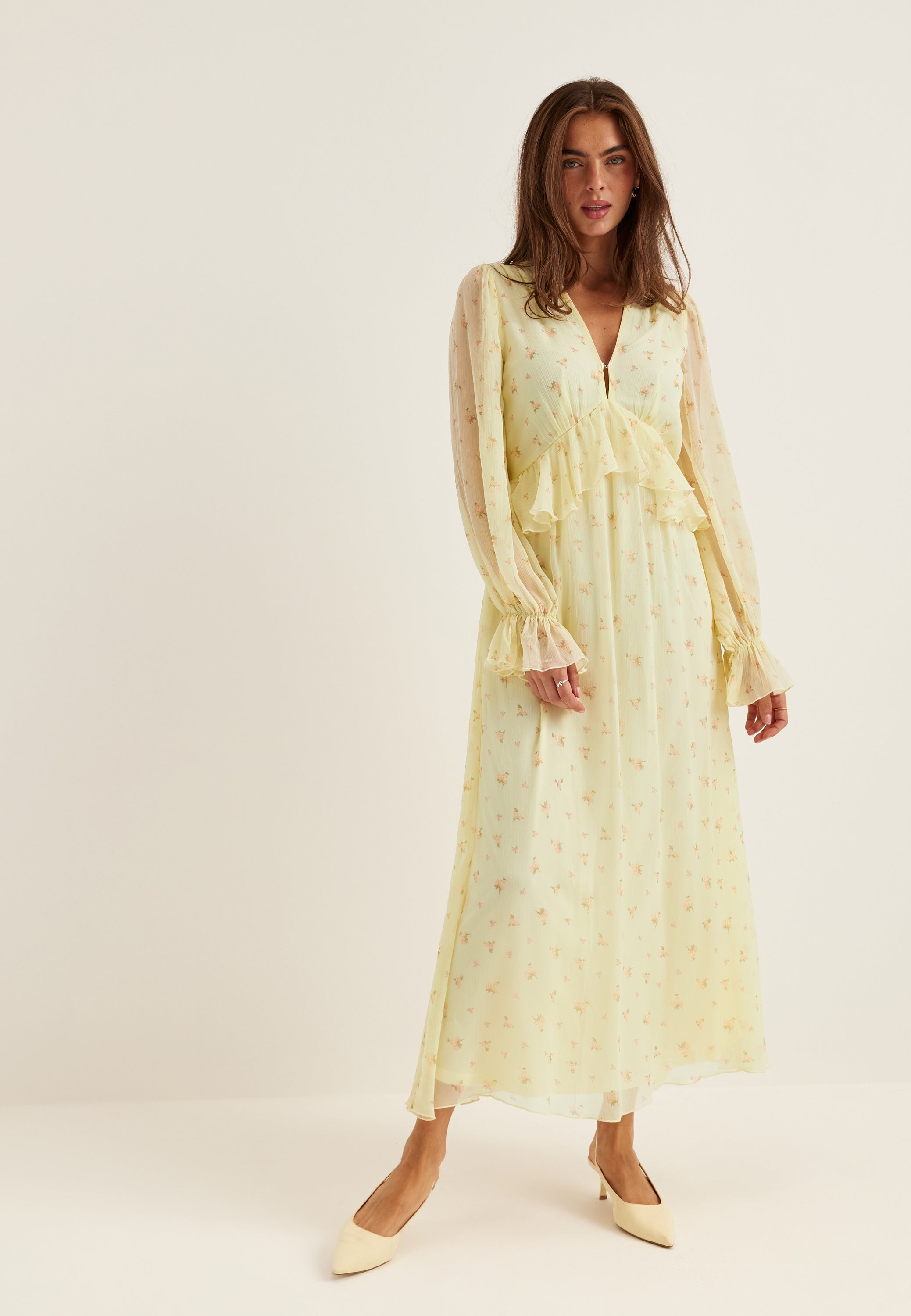 frill chiffon dress Women's Yellow Chiffon Tiered Frill Maxi Dress