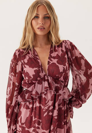 Frill L/S Chiffon Midi Dress