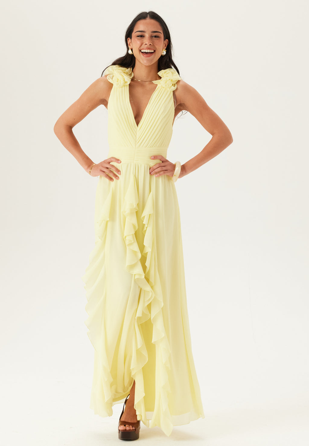 Bubbleroom occasion – Frill Ruffle Chiffon Gown – Bridesmaid dresses –  Yellow