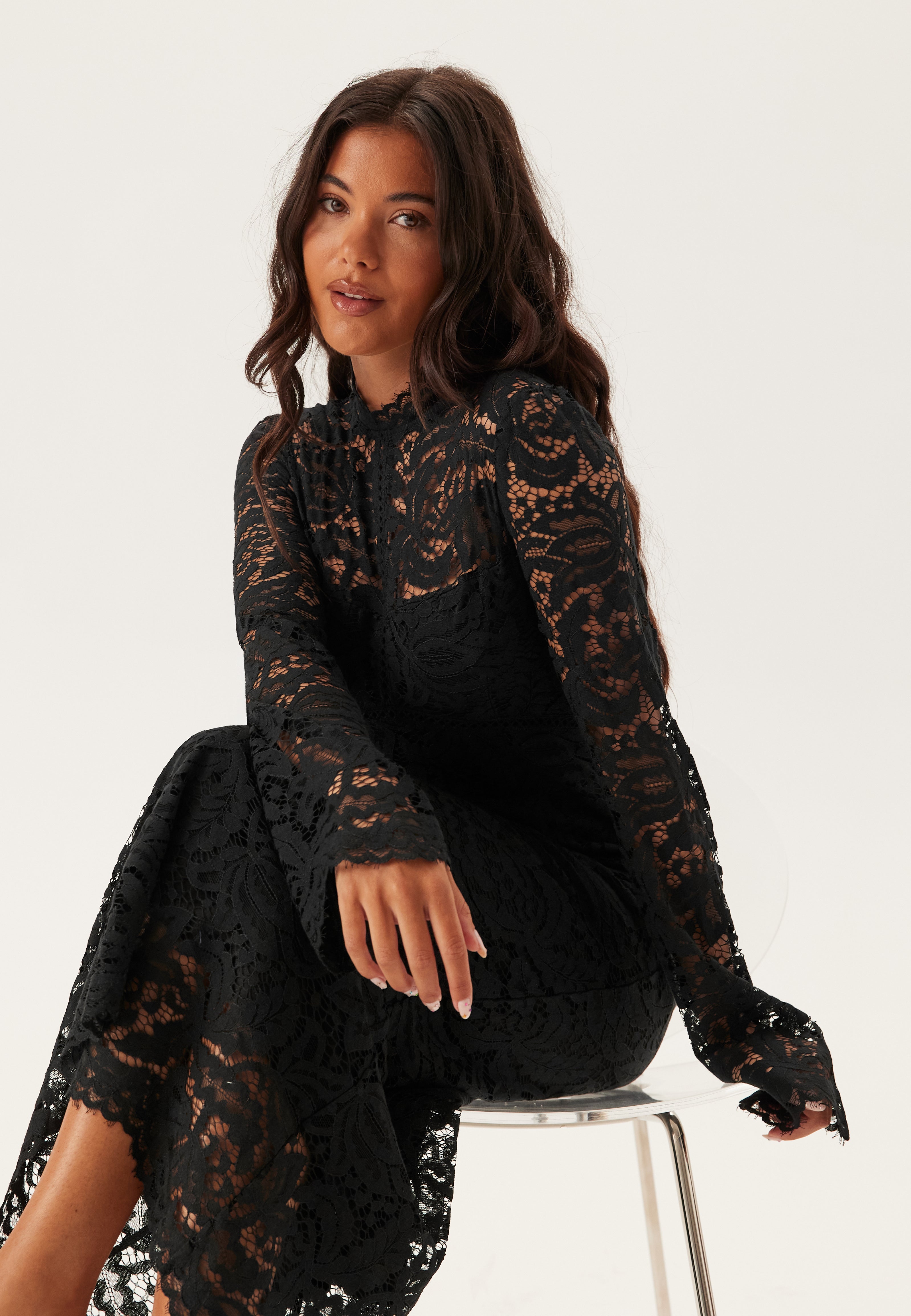 black cotton lace dress Orelisse | Black Lace Square-Neck Mini Dress