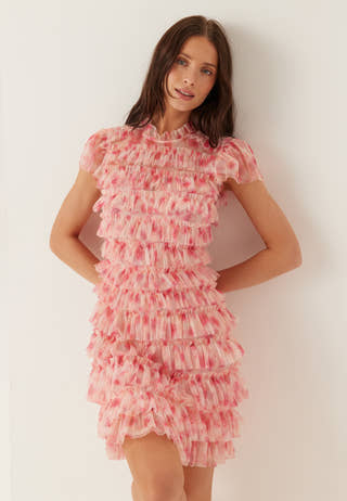 High Neck Tulle Frill Dress